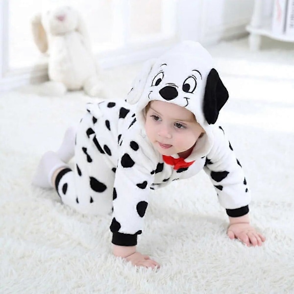 Vauvan dalmatialaiset pilkullinen koiran asu Kigurumi sarjakuva eläinhaalari vauvan taaperon haalari flanelli Halloween naamiaisasu 80 (12-18M)