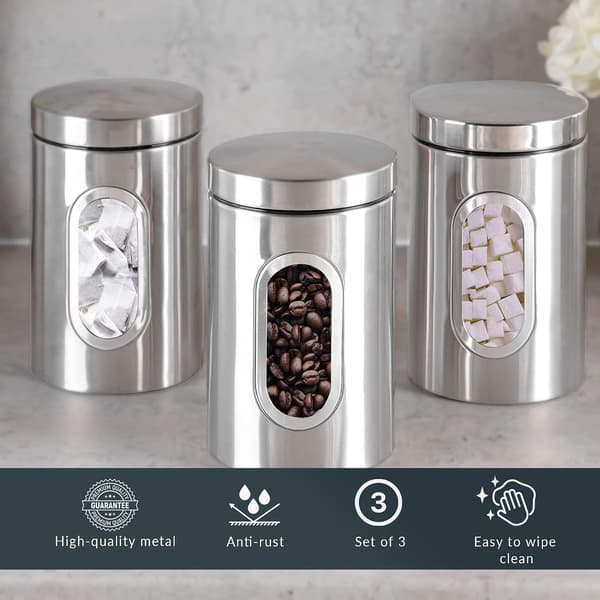 3 PC køkkenbeholdersæt - Velegnet til sukker, te, kaffe osv. - Multi madopbevaringsglas - Sølv