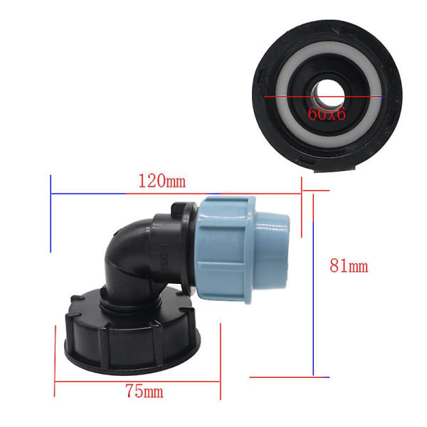 IBC-säiliösovitin S60x6 IBC-vesisäiliön letkuliitin 25 mm:n ulostulokulma