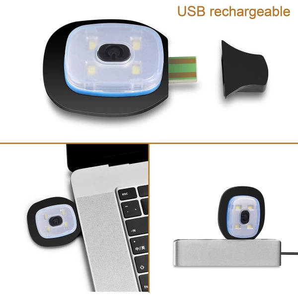 Mössa med ljus, USB uppladdningsbar led mössa med 3 ljusstyrkor, handsfree facklahatt, varm och ljus, unisex, vinterstickad mössa för runnin