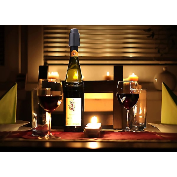 2-pakk vakuum-vinpropp, vakuum-vinflaskepropp, gjenbrukbar vinpropp med tidsskala, champagnestopper, silikonvinpropp av matkvalitet (svart)