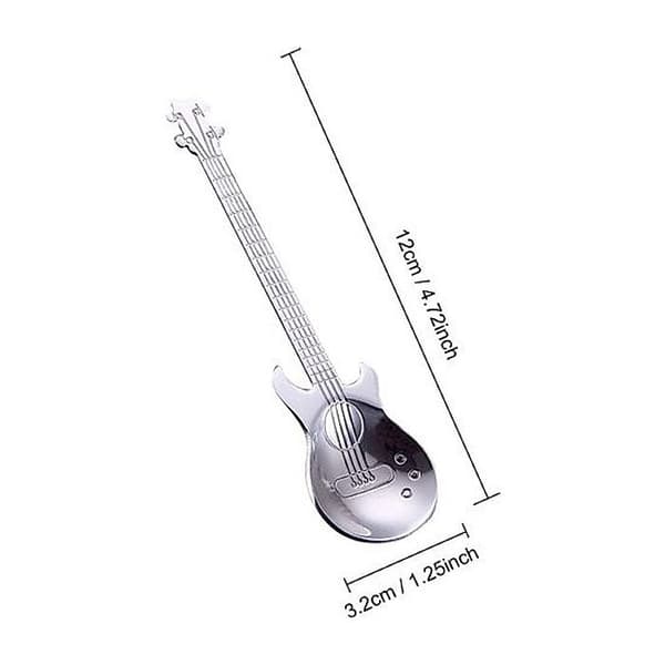 Guitarformede teskeer, sæt med 4 teskeer/sukkerskeer i rustfrit stål (sølv)