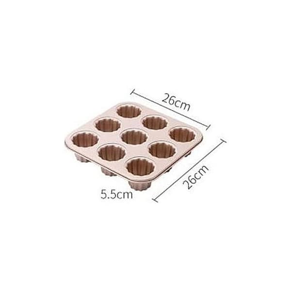 9-håls non-stick canneléform i kolstål för cupcakes/muffins, guld