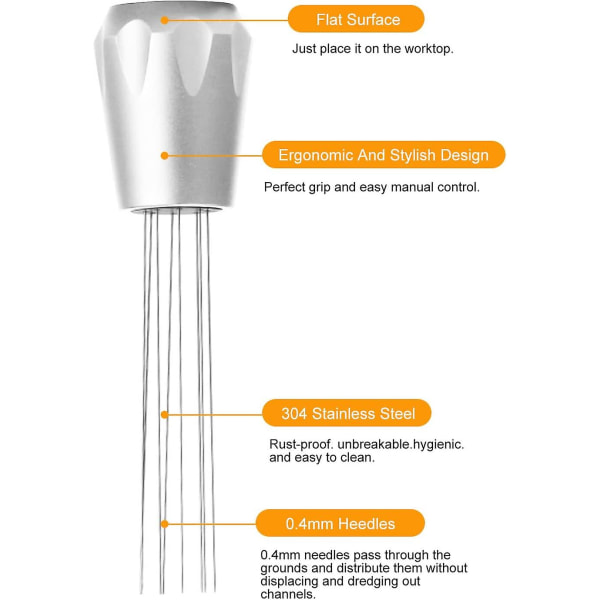 Espresso-kahvineulan sekoitin telineellä, 304 ruostumattomasta teräksestä valmistettu kahvin Wdt-työkalu, kahvinsekoitustamperi espresson sekoitusjakautumiseen