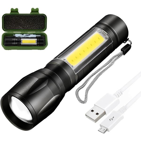 LED-ficklampa, uppladdningsbar, superljus justerbar fokus ficklampa, 3 belysningslägen, vattentät ficklampa i fickformat för strömavbrott, nödsituationer