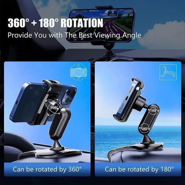 Biltelefonholder - Universal - 360° Rotation - Kompatibel med 4-7 tommer telefoner - Sort
