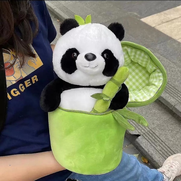 Simuloitu bambuputki Panda-nukke Mukava pehmuste Täytetty Tyyny Lapsille Pojille Tytöille Bamboo Tube Panda 30CM