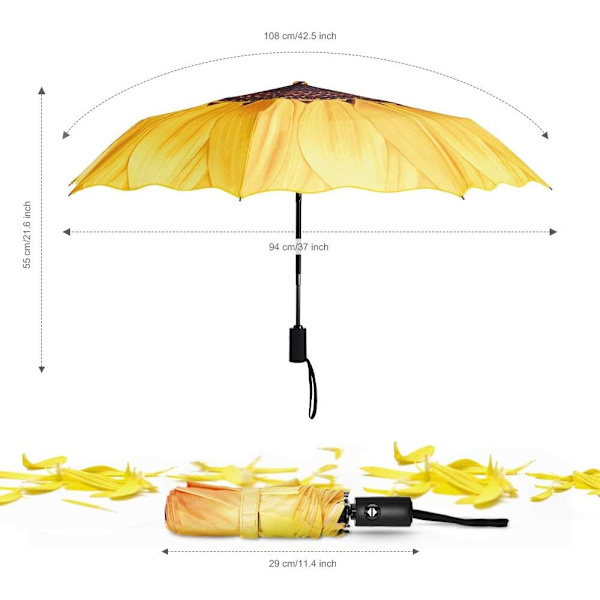 1PCS Tuulenpitävä Matkustussateenvarjo - Kevyt Automaattinen Kompakti Taitettava Sateenvarjo Sininen Taivas Design Yellow