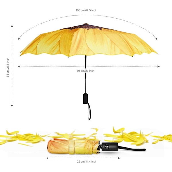 1PCS Vindtett Reiseparaply - Lett Automatisk Kompakt Sammenleggbar Paraply Blå Himmel Design Yellow