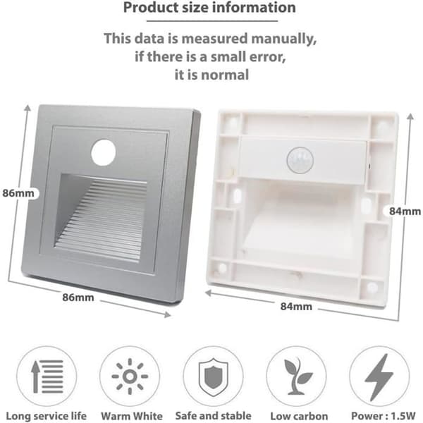 4-delade infällda LED-väggspotlights 1,5W med rörelsesensor, silver