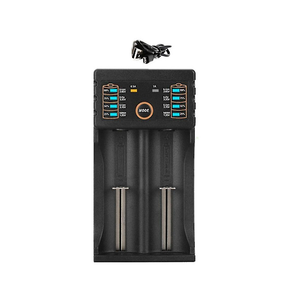 1 stk 2-spors - Batterilader + 6 stk 3,7v 18650 9800mah Batteri for oppladbar batteri 18650/2665