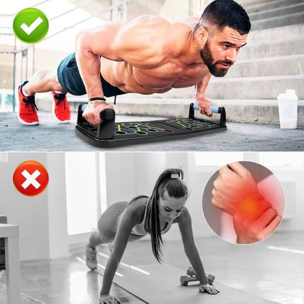 Push-up board - Sammenfoldelig, Multifunktionel - Ergonomisk - Med 2 modstandsbånd - Sort