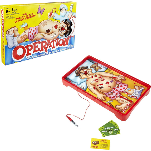 Operation Elektronisk Brætspil med Doktor Kort og Sjove Sygdomme, 1+ Spiller, Sjovt Børnespil, til Drenge og Piger i Alderen 6 Plus
