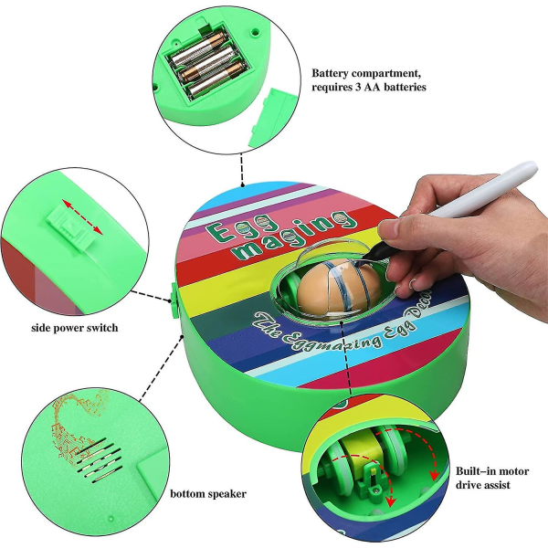Påskägg Dekorationskit, Elektrisk Påskägg Målningsmaskin med 8 Färgpennor och 3 Ägg DIY Äggmaskin Påskägg Roterande Målare för Vuxna