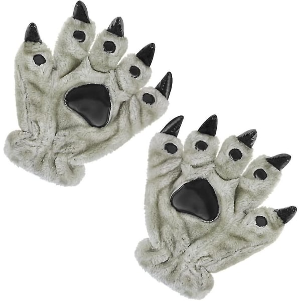 Animal Cosplay Costume Claw Wolf Gloves Animal Plush Claw Gloves (grå)