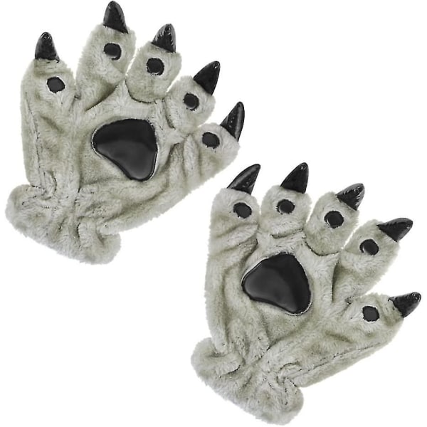 Animal Cosplay Costume Claw Wolf Gloves Animal Plush Claw Gloves (grey)