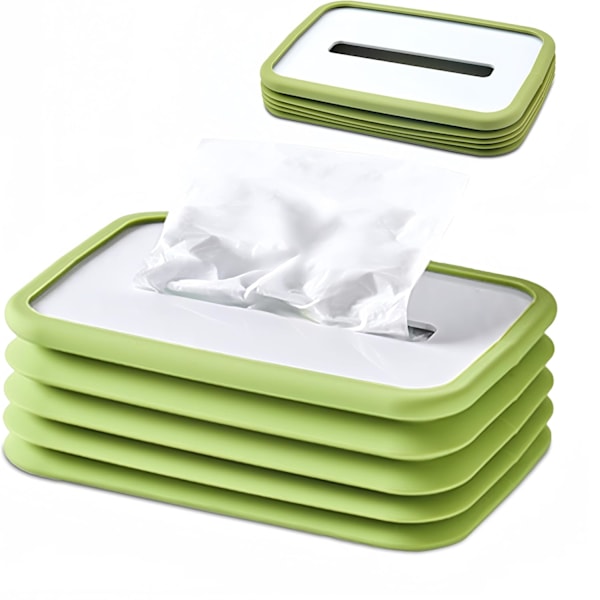 Foldbar Silikone Kleenexboks Cover - Lang Dekorativ Rektangulær Kleenexdispenser, Grøn