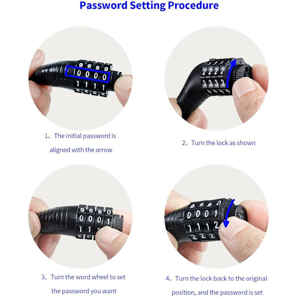 Pyörän lukko, korkea turvallisuus, 4-numeroinen nollautuva mini-yhdistelmäsalasana, pyörän lukko, polkupyörän lukko, kannettava ulkokäyttöön, varkaudenesto, pyörän yhdistelmälukko