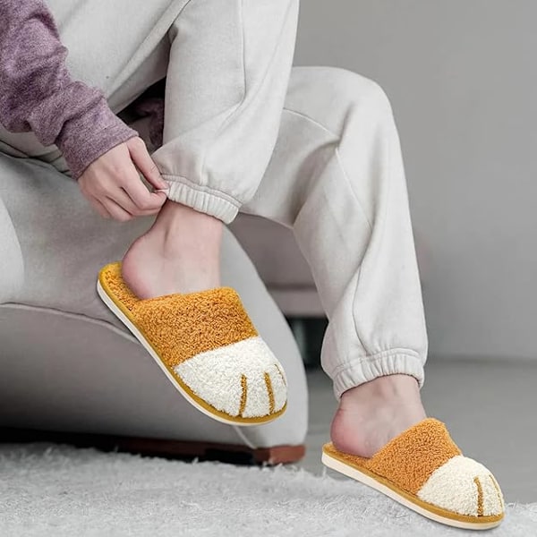 Söpöt eläinsukat naisille, talviset lämpimät muistitalviset tossut, kengät tytöille, luovat lahjat （5/6 UK) Yellow
