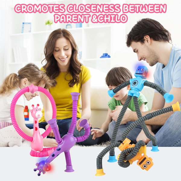 Teleskopisk sugekopp Giraff leketøy Robot leketøy Pop Tubes Fidget leketøy LED Fidget Tubes Sensoriske leker Form endring Sugekopp leker Dekompresjonsleketøy