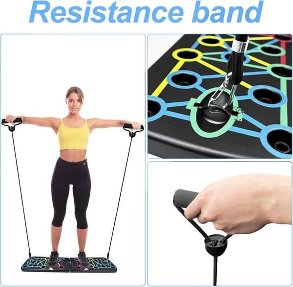 Push-up board - Sammenfoldelig, Multifunktionel - Ergonomisk - Med 2 modstandsbånd - Sort