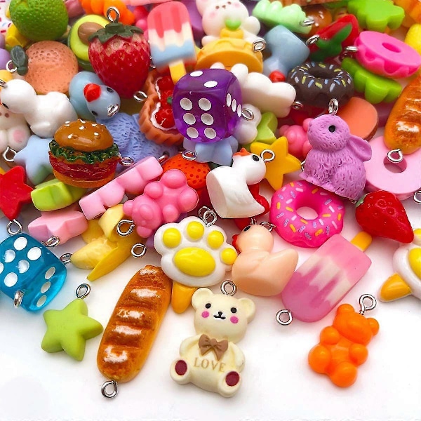 10/20 kpl Värikkäitä Hartsi-koruja Eläin- ja Hedelmäsarjan Jäljitelmillä DIY-korujen Valmistustarvikkeisiin Randomly mix 10pcs