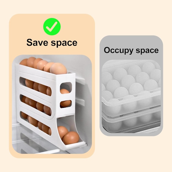 Egg Holder for Fridge, Space Saving Fridge Egg Organizer, 4 Layers Rolling Egg Dispenser Storage 30 Egg, Egg Dispenser for Refrigerator Grey A