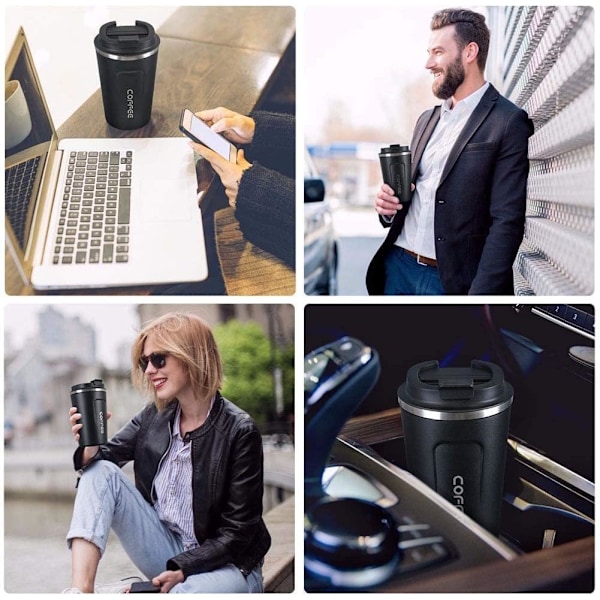 380ML Kaffemugg, Rostfri Resemugg, Dubbelväggsisolering Bilmugg, Superbred Kaliberkopp
