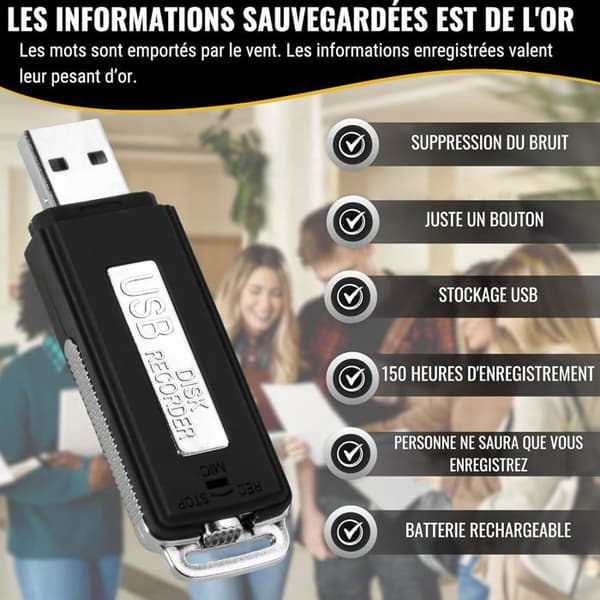 USB Digital Stemmeoptager, 8GB Bærbar Mini Stemme Diktafon, Lydoptager til Møder og Interviews