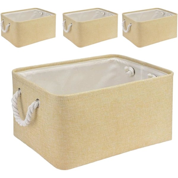 Taitettava säilytyslaatikko, Paksu kangas säilytyskori kahvoilla hyllyille leluille (S - Beige)
