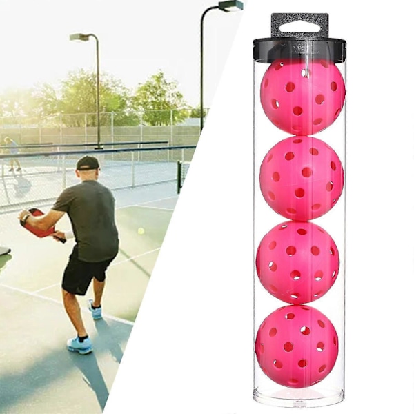 Indendørs Pickleballs - Pickleball bolde til indendørs baner - 4 pak Pickleballs - Turnerings Pickleballs Rose Red 74mm