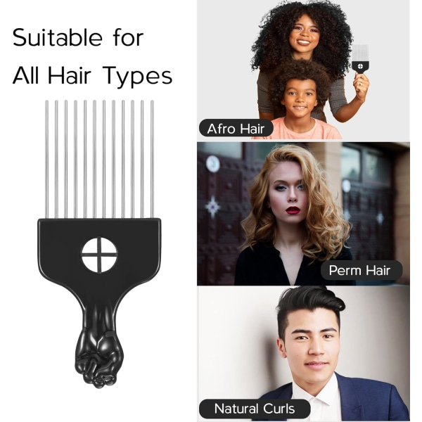 Metal Afro Comb – glatt og solid metall hårplukk for filtring og styling – Afro Pick for krøllete hår – For hjemme og salong (Metal Afro Comb)
