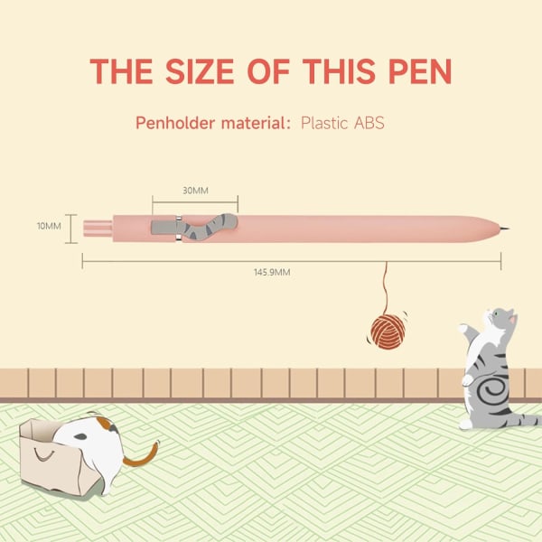 0,5 mm Cute Cat Pens - Cat's Tail Infällbar - 4 st - Cat Set