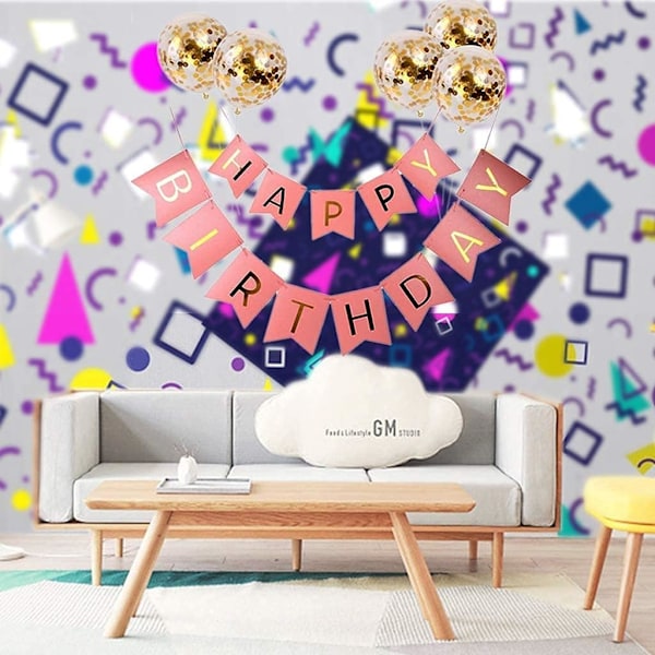 Grattis på födelsedagen Banner Födelsedagsvimplar med 5 Guld Konfetti Latexballonger Perfekt för Födelsedagsfest Dekorationer (Rosa)