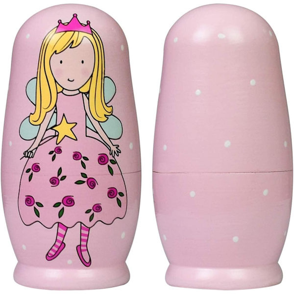 Russiske Nesting Dolls - Pink Angel Girls Træ Matryoshka Dolls til Børn Håndlavede Søde Tegneserie Nesting Doll Legetøj Stablet Dukkesæt af 5