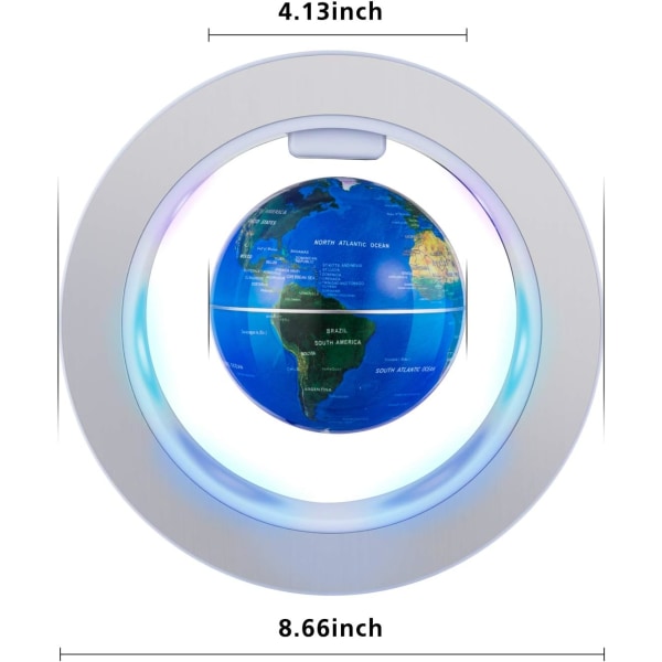 Kelluva maapallo LED-valoilla Magneettinen levitaatio Kelluva maapallo maailmankartta työpöydän koristeluun (sininen)