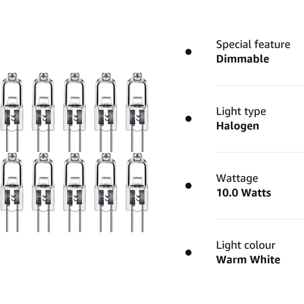 G4 halogeenilamput 10W 12V - lämmin valkoinen - 10 kpl 10W 10pcs