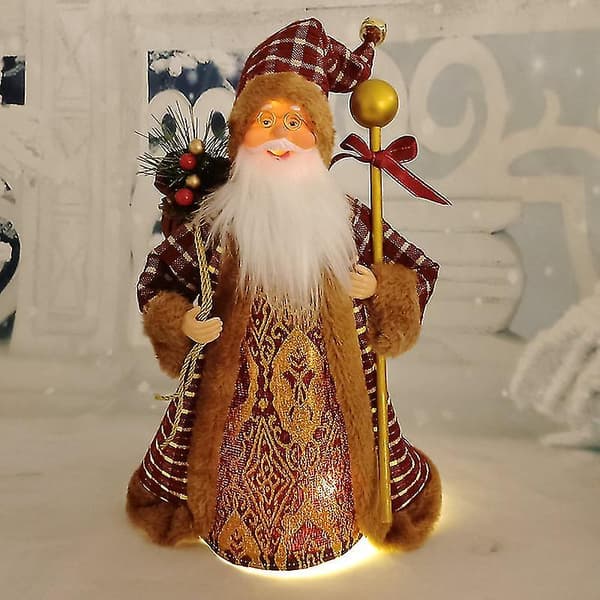 32 cm realistisk julenissefigur med LED-lys, julepynt, plysjdukke