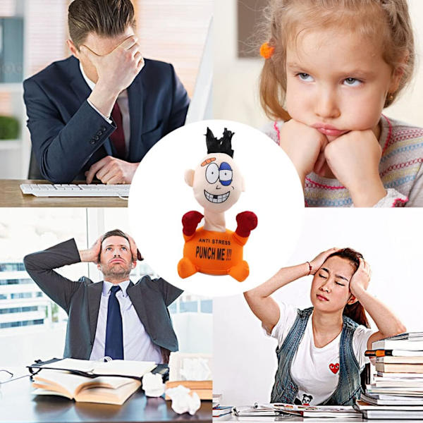 Työpöydän stressinlievitys aikuisille Interaktiivinen lelu, Sähköinen Anti Stress Punch Me Pehmolelu, Punch Me Nukke stressinlievitykseen Ei paristoa Oranssi