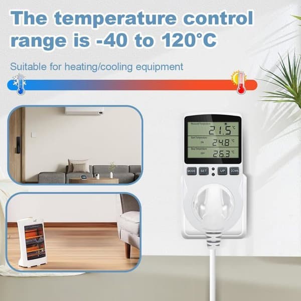 Termostatstik, Digital Temperaturregulator, 230V Programmerbart Digitalt Stik med LCD-skærm og Probe, Terrarium Termostat