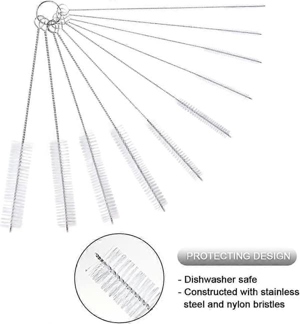 Pullonharjat, 10 kpl Putkiharja Nylon Pullojen Pillien Lasien Puhdistussarja