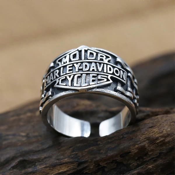 Harley Signet Ring, 925 Sterling Silver Biker Ring TA