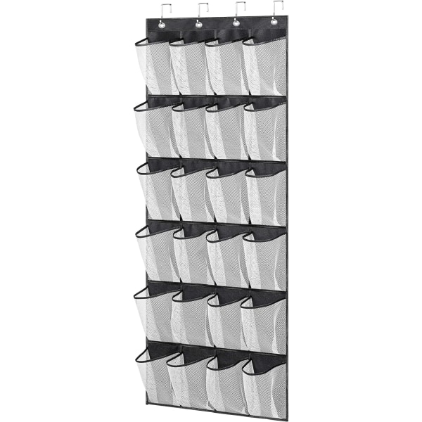 Hængende skostativ over døren Skoopbevaringsholder 24 store netlommer med bøjle (sort)