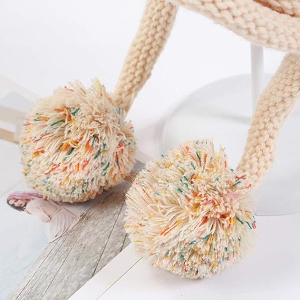 Naisten talvinen neulottu korvaläpällinen pompom-hattu