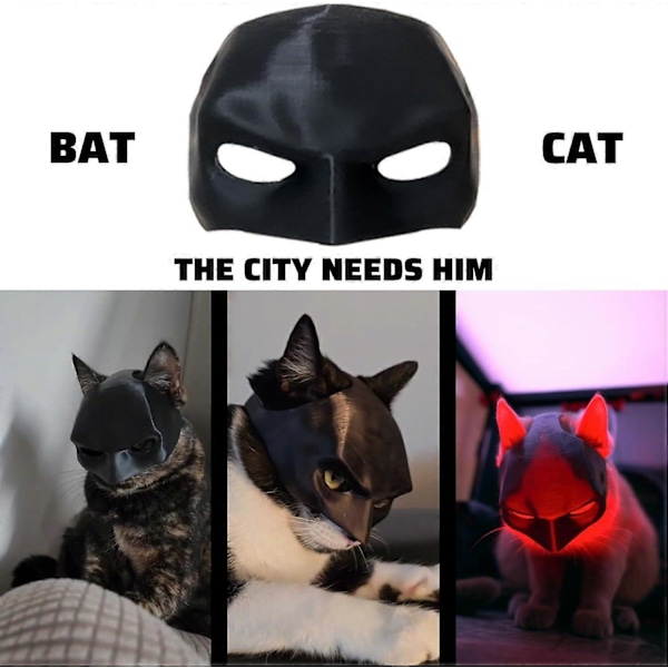 Katteflagermusmaske, Katteflagermus Cosplay Hat, Flagermusmaske til Kat, Flagermuskat Avenger Maske, Batcat Halloween Kostumer, Passer til de fleste katte S