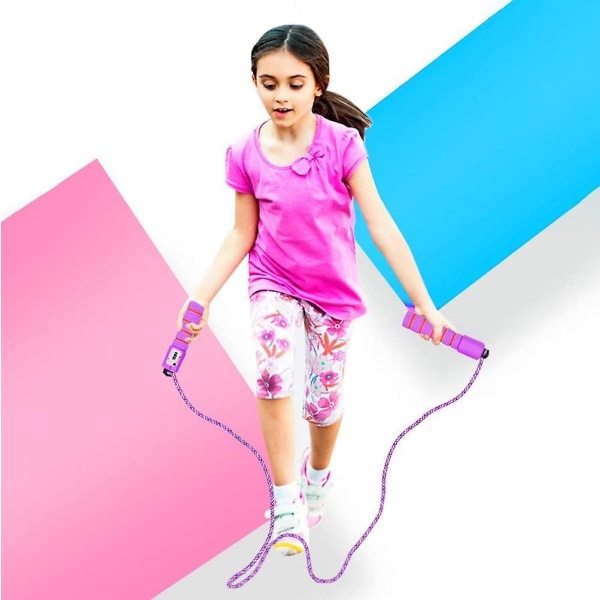 Barnehopptau med skranke (lilla), justerbart hoppetau for trening og trening for gutter og jenter