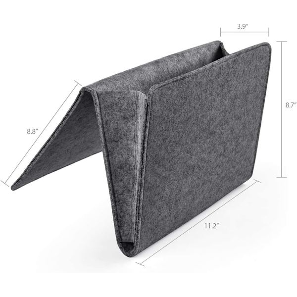 Tykkere sengeborde lommeopbevaringsholder, filt sengebord caddy hjem sofa skrivebord seng caddy opbevaringsarrangør med 2 små lommer (grå med hul)
