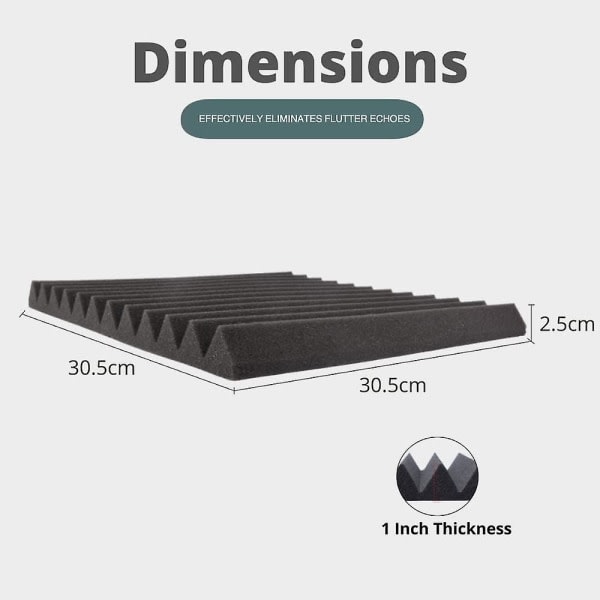 Akustiske skumplater 12-pakning 2,5 tykke akustiske plater Lydabsorberende reduserende for vegger Lyd skumplater, Lydputer for W