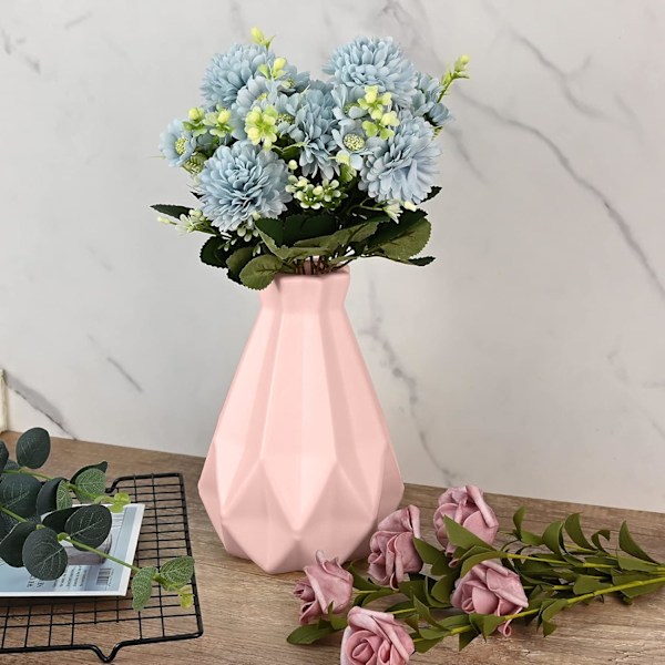 Vase Kreativ Plast Vase, Stue Ornamenter Vase Hydroponisk Kreativ Blomsterarrangement, Pink Geometrisk Dekorativ Vase