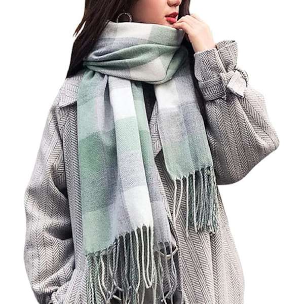 1PCS Dame Mode Lang Sjal Stor Gitter Vinter Varm Gitter Stort Tørklæde Green White